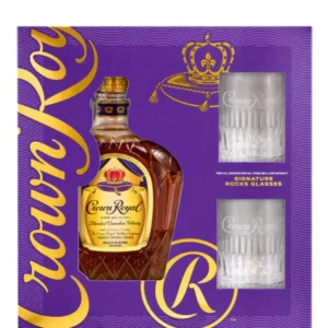 Crown Royal Canadian Fine De Luxe Whisky w/ Holiday Glasses